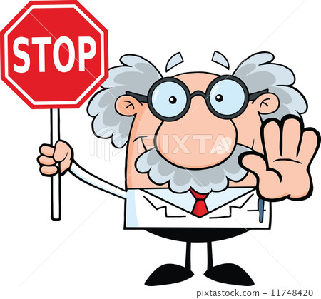 scientist or professor holding a stop sign