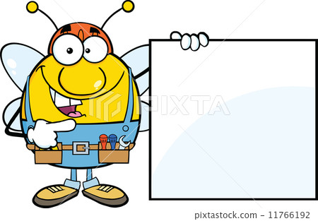 图库插图: pudgy bee worker showing a blank sign