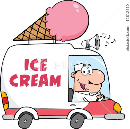 插图素材: happy ice cream man driving truck