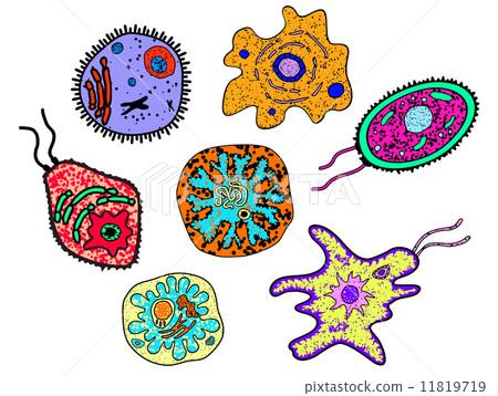 Germs,scrub 插图素材: cartoon amebas, germs or microbial lifeforms