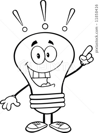 插图素材 outlined light bulb character with a bright idea