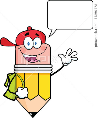 pencil cartoon,cartoonpencil 插图素材: pencil student going to school with speech bubble