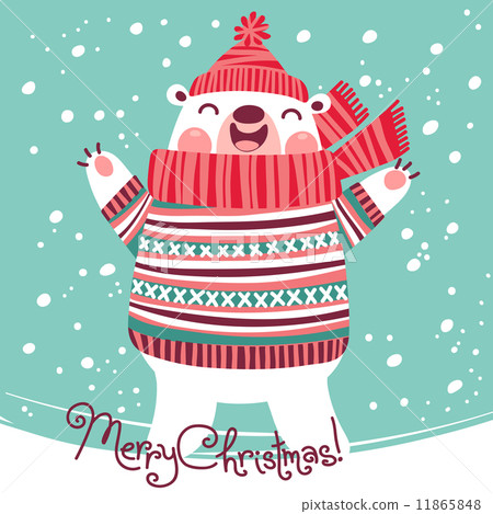 图库插图: christmas card with cute polar bear.