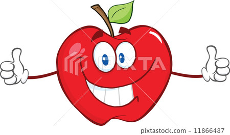 插图素材 red apple cartoon character giving a thumb up