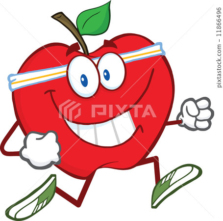 图库插图 healthy red apple cartoon character jogging