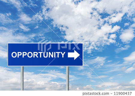 图库照片: opportunity on blue road sign