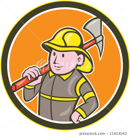 插图素材: fireman firefighter axe circle cartoon