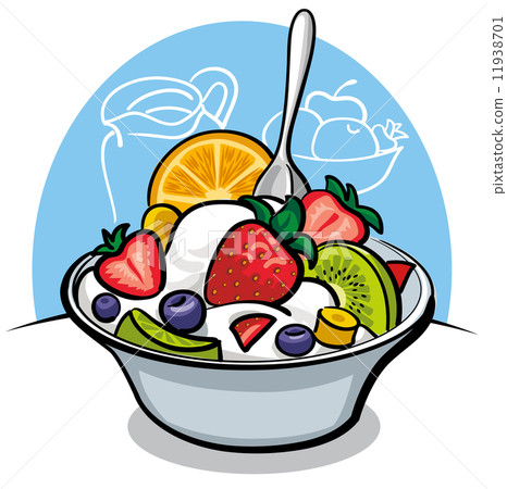 插图素材: fruit salad with yogurt and strawberry