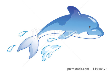 插图素材: cute cartoon dolphin jumping out of water