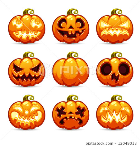 图库插图: halloween cartoon pumpkins icons set