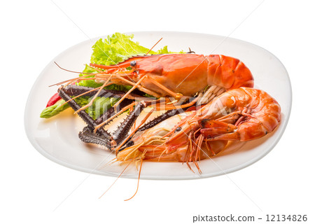 图库照片: giant freshwater prawn and king prawns