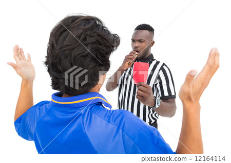 图库照片: referee showing red card to football player