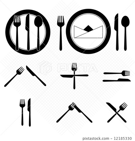 图库插图: plate icons with fork and knife sign