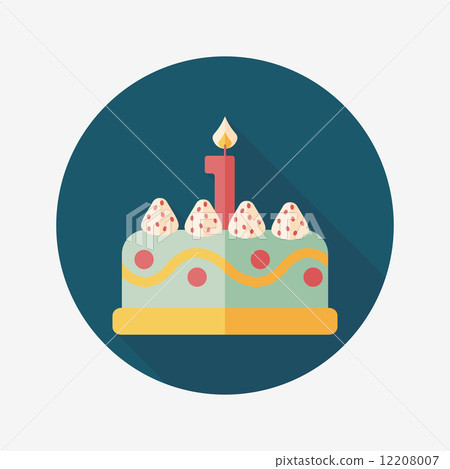 插图素材: birthday cake flat icon with long shadow,eps10