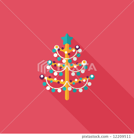 插图素材: christmas tree flat icon with long shadow,eps10