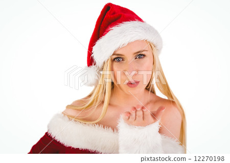 图库照片: festive blonde blowing a kiss