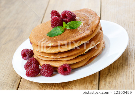 ready to eat pancakes with raspberry