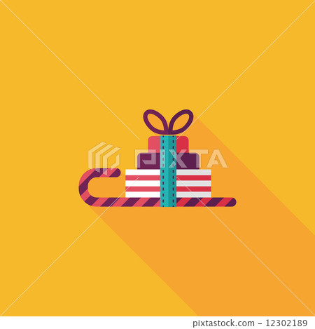 插图素材: christmas sleigh gift basket flat icon with long