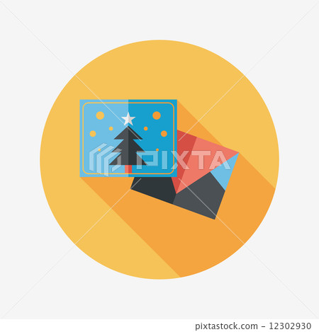插图素材: christmas card flat icon with long shadow,eps10