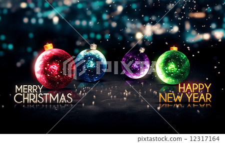 图库插图: merry christmas happy new year colorful baubles back