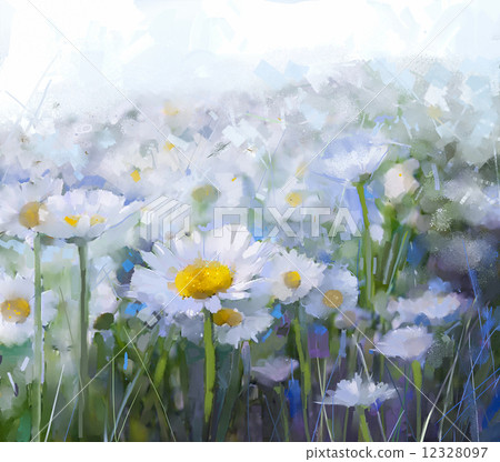 插图素材: daisy flowers.abstract flower oil painting