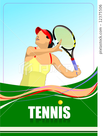 图库插图: woman tennis player poster.