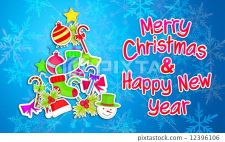 merry christmas happy new year ornament paper blue background