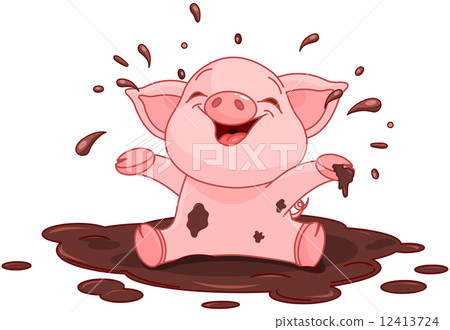 插图素材: piggy in a puddle