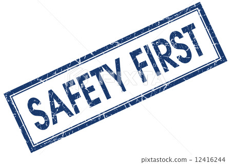 插图素材 safety first blue square grungy stamp isolated on