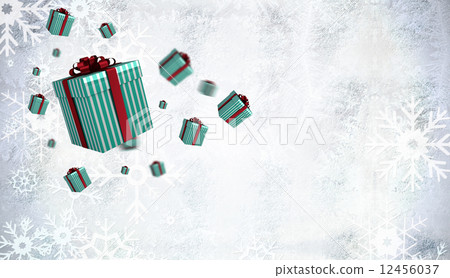 插图素材: composite image of flying christmas presents