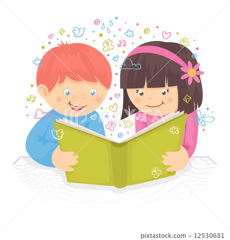 插图素材: kids reading book