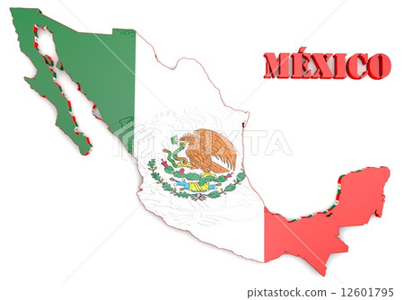 插图素材: map illustration of mexico with flag