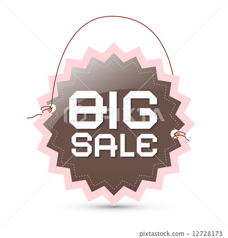 图库插图: big sale label - brown and pink retro tag with string