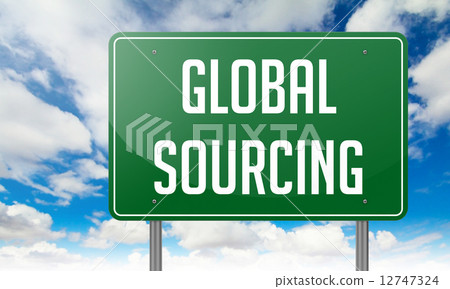 图库插图: global sourcing on highway signpost.