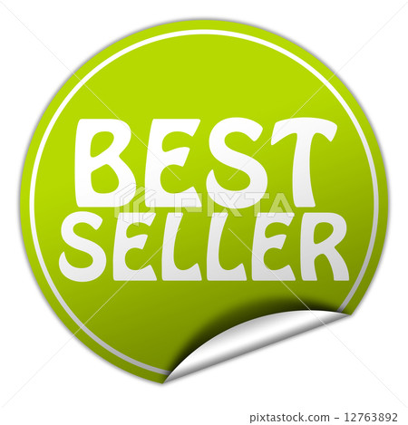 best seller round green sticker on white background-图库插图[12