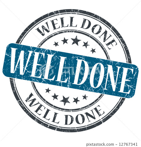 图库插图: well done blue grunge round stamp on white background