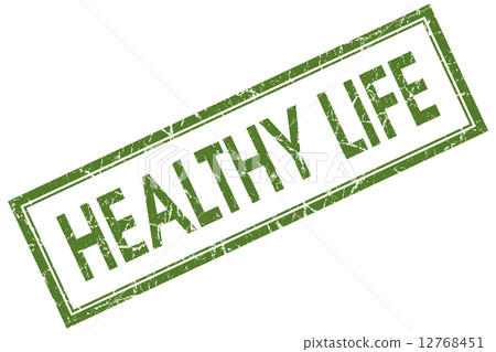 插图素材: healthy life green square grungy stamp isolated on