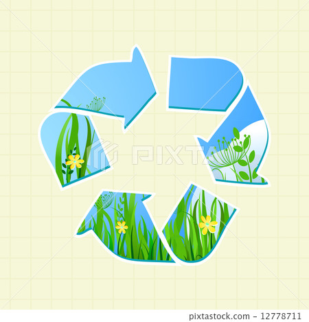 插图素材: recycle sign with grass and sky