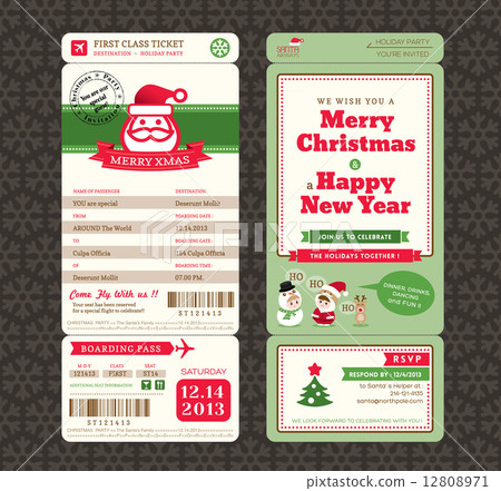 插图素材: christmas card design boarding pass ticket template