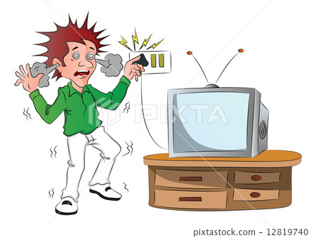 图库插图 vector of boy receiving an electric shock after short