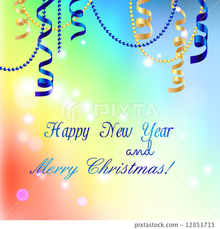 插图素材: new year greeting card, christmas bow and ribbon