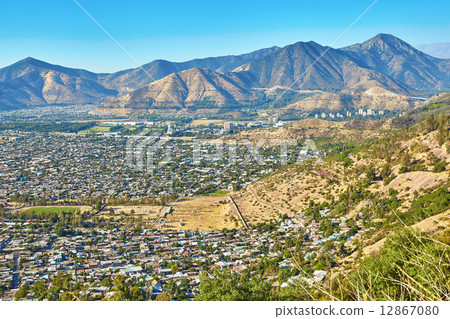 图库照片: view of outskirts of santiago with andes mountains