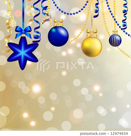 new year greeting card. christmas ball with bow and ribbon.