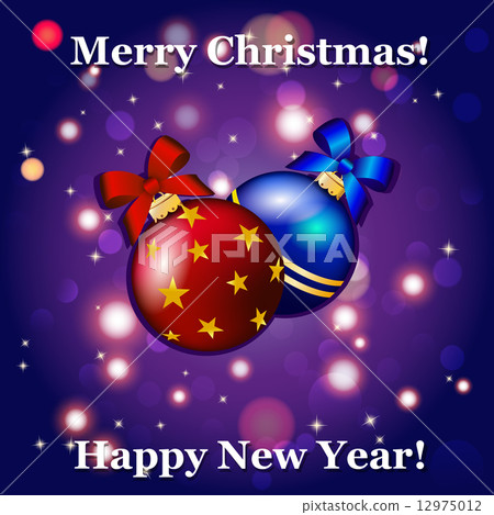 new year greeting card. christmas ball with bow and ribbon.