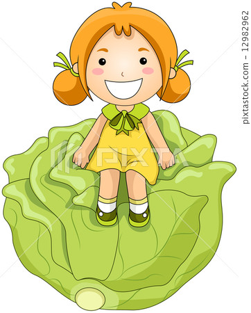 图库插图: girl on cabbage