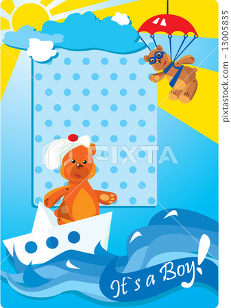 插图素材: portrait border with teddy bears for a little baby boy