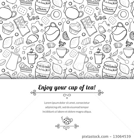 tea and sweets black and white vector background 13064539