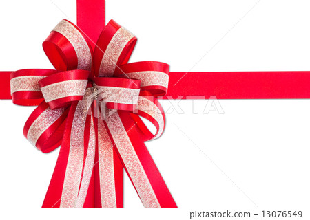 图库照片: red gift ribbon and bow, isolated on white background.