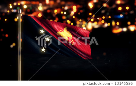 图库插图: papua new guinea national flag city light night bokeh