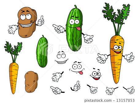 插图素材: cartoon potato, cucumber and carrot vegetable